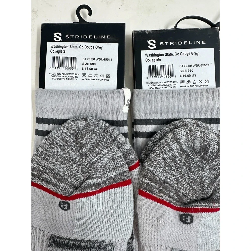Lot Of 2 Strideline Washington State Cougars Go Cougs Socks Gray‎ Size 6-12 NWT